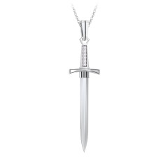 Men's Engravable Sword Necklace with Accent Stones – Sterling Silver with White Premium Zirconia