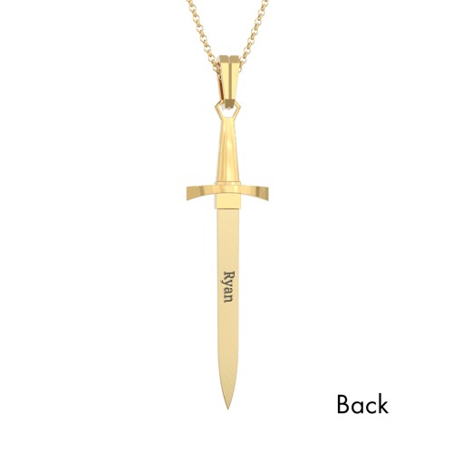 Men's Engravable Sword Necklace with Accent Stones – 9kt Yellow Gold with White Premium Zirconia