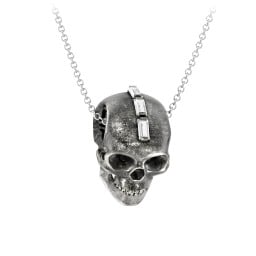 Men's Skull Necklace with Baguette Gemstone Mohawk