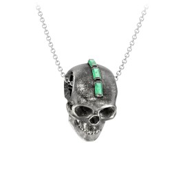 Men's Skull Necklace with Baguette Gemstone Mohawk