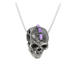 Men's Skull Necklace with Baguette Gemstone Mohawk