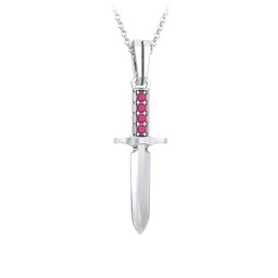 Men's Engravable Dagger Necklace with Gemstones in 925 Sterling Silver with Ruby