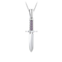 Men's Engravable Dagger Necklace with Gemstones in 925 Sterling Silver with Alexandrite