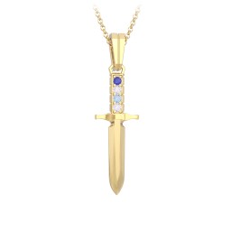 Men's Engravable Dagger Necklace with Gemstones in 9K Solid Yellow Gold with Blue Sapphire, Cubic Zirconia, and Blue Topaz