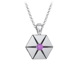 Men's Engravable Starburst Hexagon Necklace with Gemstone in 925 Sterling Silver with Amethyst
