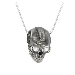 Men's Engravable Skull Necklace with Gemstone Eyes