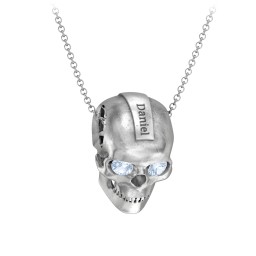 Men's Engravable Skull Necklace with Gemstone Eyes