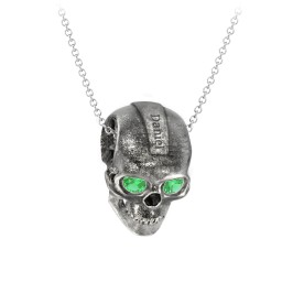 Men's Engravable Skull Necklace with Gemstone Eyes