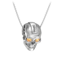 Men's Engravable Skull Necklace with Gemstone Eyes