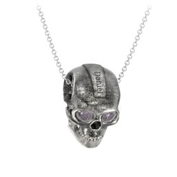 Men's Engravable Skull Necklace with Gemstone Eyes in 925 Sterling Silver with Alexandrite