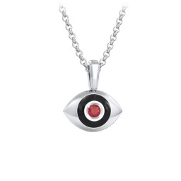 Men's Engravable Evil Eye Gemstone Necklace with Cold Enamel in 925 Sterling Silver with Garnet