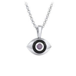 Men's Engravable Evil Eye Gemstone Necklace with Cold Enamel in 925 Sterling Silver with Alexandrite