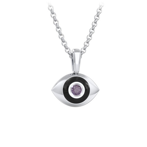 Men's Engravable Evil Eye Gemstone Necklace with Cold Enamel – Sterling Silver with Alexandrite