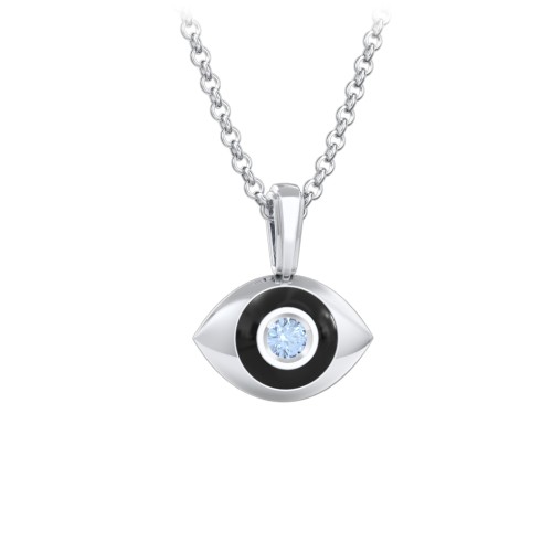Men's Engravable Evil Eye Gemstone Necklace with Cold Enamel – Sterling Silver with Blue Topaz