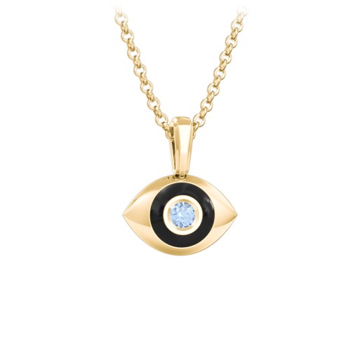 Men's Engravable Evil Eye Gemstone Necklace with Cold Enamel – 9kt Yellow Gold with Blue Topaz
