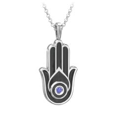 Men's Engravable Hamsa Gemstone Necklace with Cold Enamel