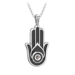 Men's Engravable Hamsa Gemstone Necklace with Cold Enamel