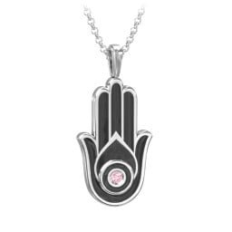 Men's Engravable Hamsa Gemstone Necklace with Cold Enamel