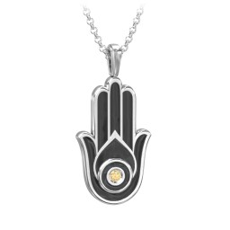 Men's Engravable Hamsa Gemstone Necklace with Cold Enamel