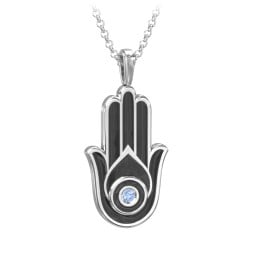 Men's Engravable Hamsa Gemstone Necklace with Cold Enamel