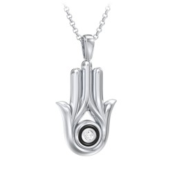 Men's Hamsa Necklace with Gemstone & Cold Enamel in 925 Sterling Silver with Cubic Zirconia
