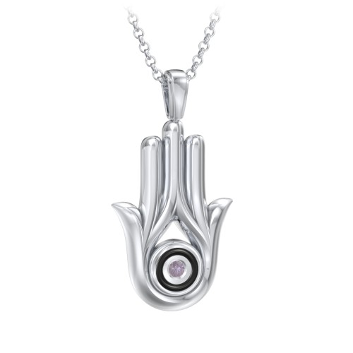 Men's Hamsa Necklace with Gemstone & Cold Enamel – Sterling Silver with Alexandrite