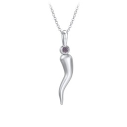 Men's Italian Horn Necklace with 2 Birthstones in 925 Sterling Silver with Alexandrite