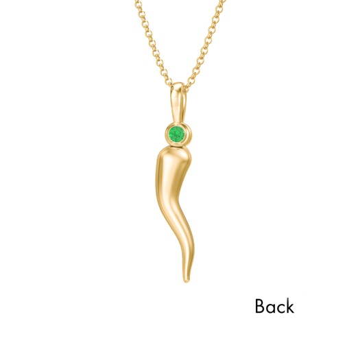 Men's Italian Horn Necklace with 2 Birthstones – 9kt Yellow Gold with Garnet and Emerald