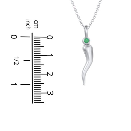 Men's Italian Horn Necklace with 2 Birthstones – 9kt Yellow Gold with Garnet and Emerald