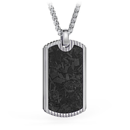 Men’s Engravable Stainless Steel Dog Tag Necklace with Carbon Fiber Inlay
