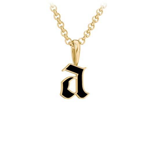 Men's Enamel Gothic Initial Necklace – 9kt Yellow Gold