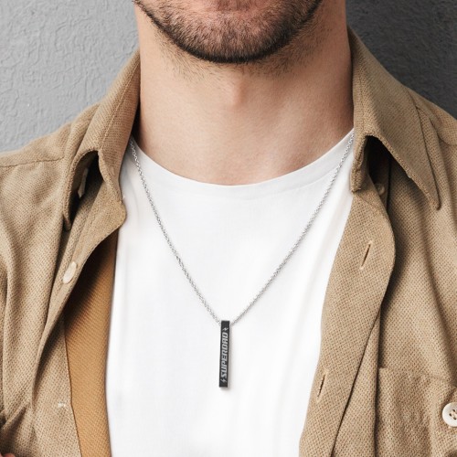 Men’s Engravable SUPERDAD Black 3D Bar Necklace