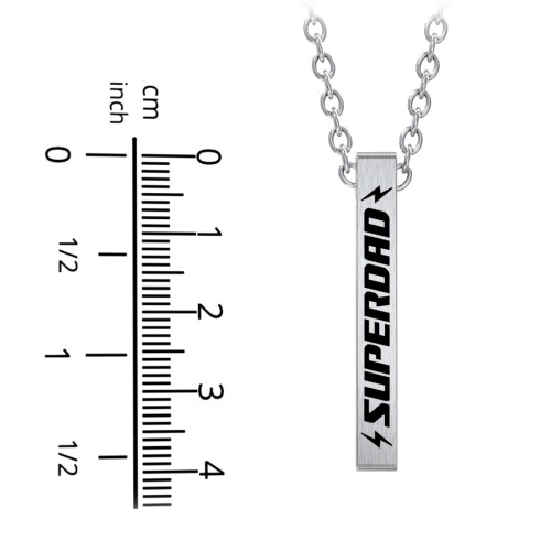 Men’s Engravable SUPERDAD Stainless 3D Bar Necklace – Stainless Steel