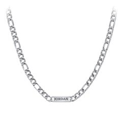 Men's Bold Figaro Adjustable Chain with Engravable Bar - Stainless Steel