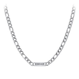 Men's Bold Figaro Adjustable Chain with Engravable Bar - Stainless Steel