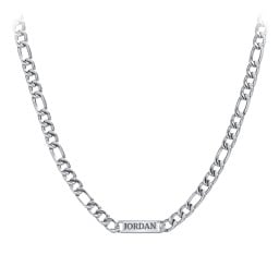Men's Bold Figaro Adjustable Chain with Engravable Bar - Stainless Steel