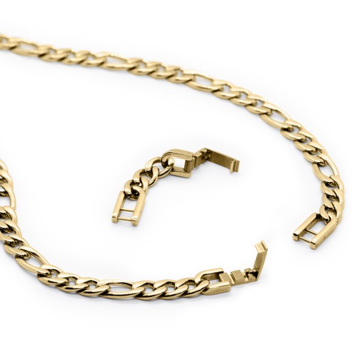 Men's Bold Figaro Adjustable Chain with Engravable Bar - Yellow Ion-Plated