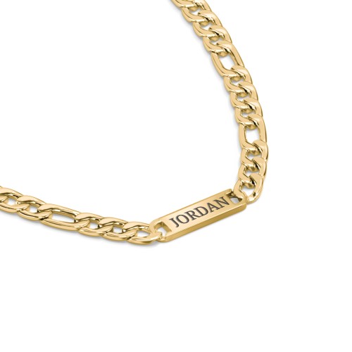 Men's Bold Figaro Adjustable Chain with Engravable Bar - Yellow Ion-Plated