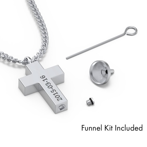 Men's Engravable Cross Urn Necklace - Stainless Steel