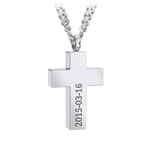 Men's Engravable Cross Urn Necklace - Stainless Steel