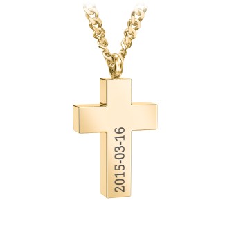 Men's Engravable Cross Urn Necklace - Yellow Ion-Plated