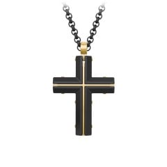 Engravable Black Steel Cross with Yellow Steel Detailing