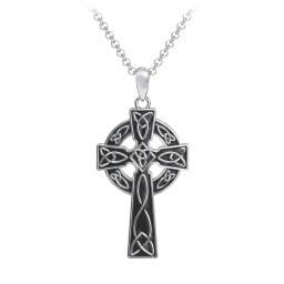 Men's Engravable Celtic Cross Necklace with Black Enamel