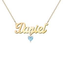 Personalised Name Necklace in 18K Gold Plated Silver with Blue Topaz