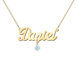 Personalised Name Necklace in 18K Gold Plated Silver with Blue Topaz