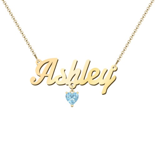 Personalised Name Necklace – 18K Gold Plated Silver with Blue Topaz