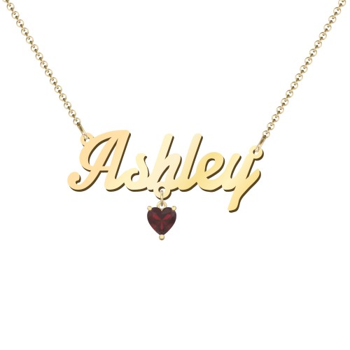 Personalised Name Necklace – 18K Gold Plated Silver with Garnet
