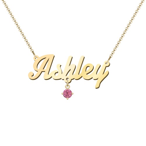 Personalised Name Necklace – 18K Gold Plated Silver with Pink Tourmaline
