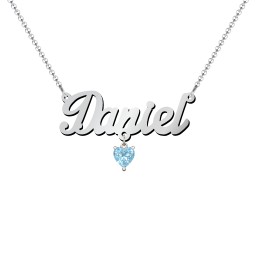Personalised Name Necklace in 925 Sterling Silver with Blue Topaz