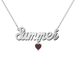 Personalised Name Necklace in 925 Sterling Silver with Garnet